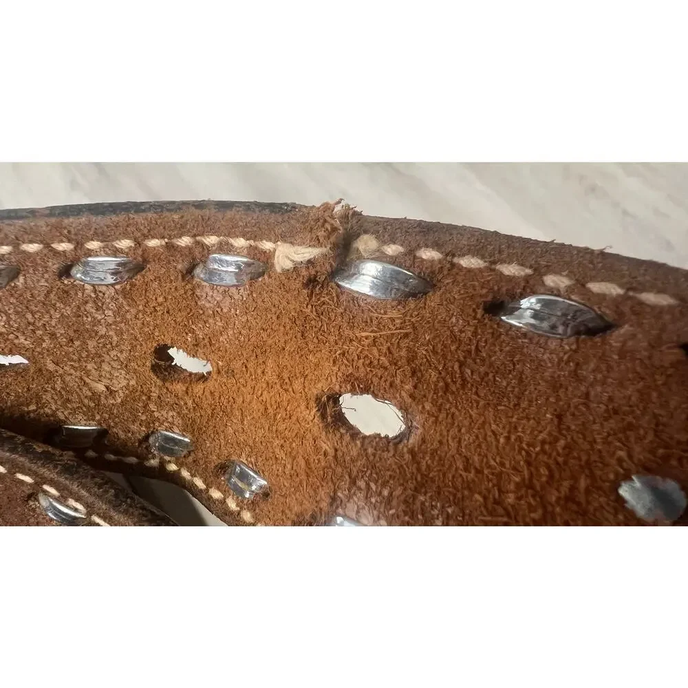 Vintage Dun Dee Size 42 Tooled Leather Eagle Western Cowboy Belt Silver Lacing